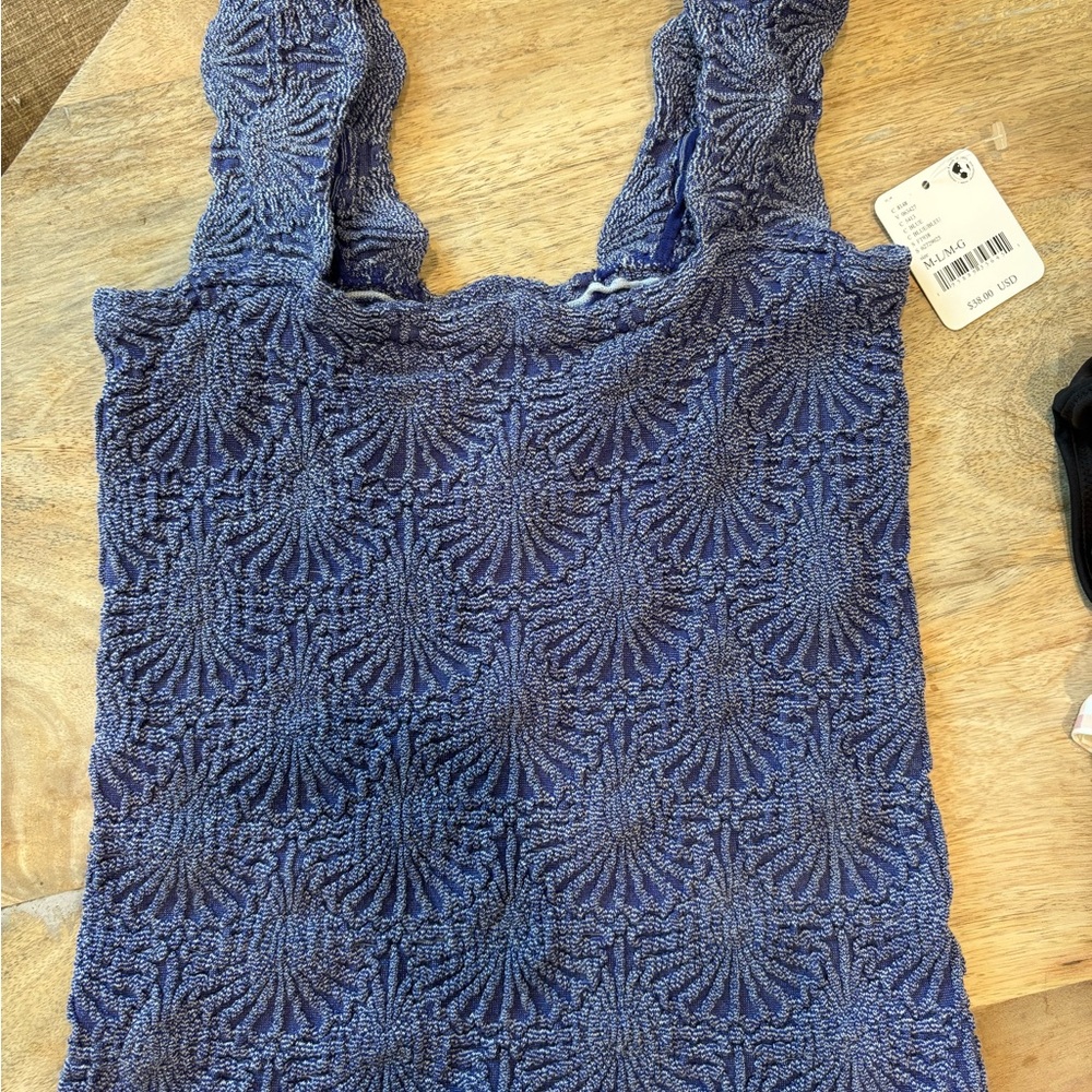 Free People Blue Textured Sleeveless Tank
